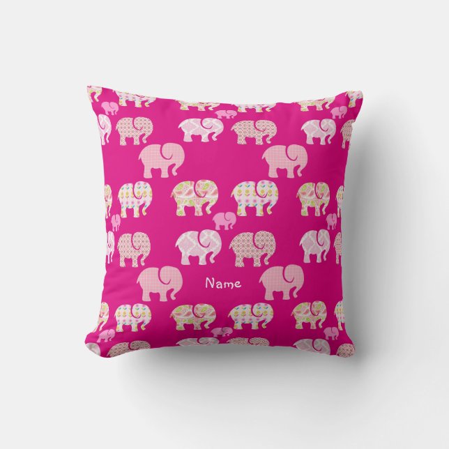 Pink Elephant Named Nursery decor personalised Cushion (Front)
