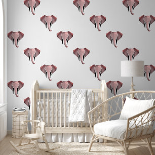 Pink Elephant on White Design Wallpaper