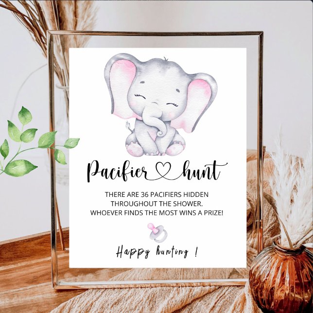 Pink Elephant Pacifier Hunt Baby Shower Game Poster (Creator Uploaded)