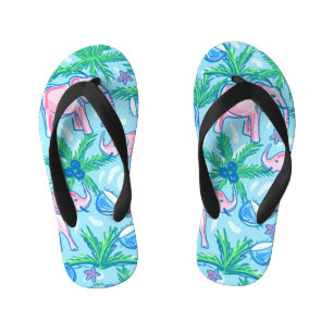 Pink Elephant Palm Tree Tropical Kid's Thongs