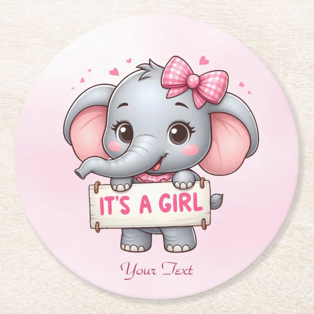 Pink Elephant Paper Coaster (Front)