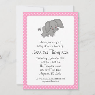 Pink Elephant Polka Dots Baby Shower Invitation