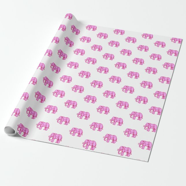 Pink Elephant Print Wrapping Paper (Unrolled)