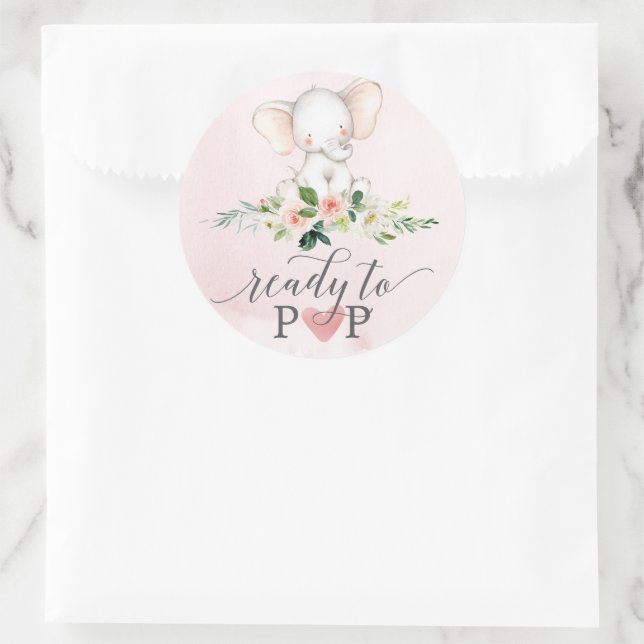 Pink Elephant Ready To Pop Baby Favour Stickers (Bag)