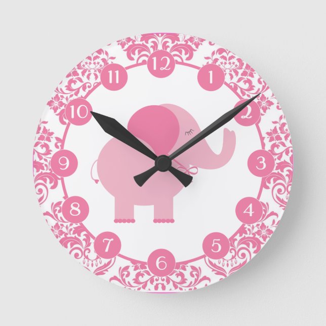 Pink Elephant Round Clock (Front)