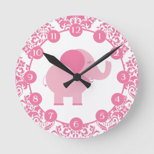 Pink Elephant Round Clock