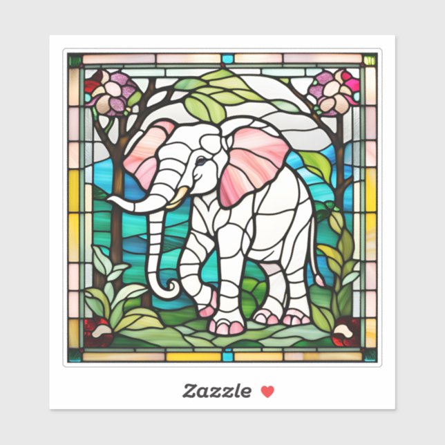 Pink Elephant Stained Glass Sticker (Sheet)