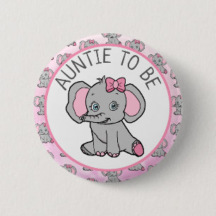 Pink Elephant Themed Aunt to Be Baby Shower 6 Cm Round Badge