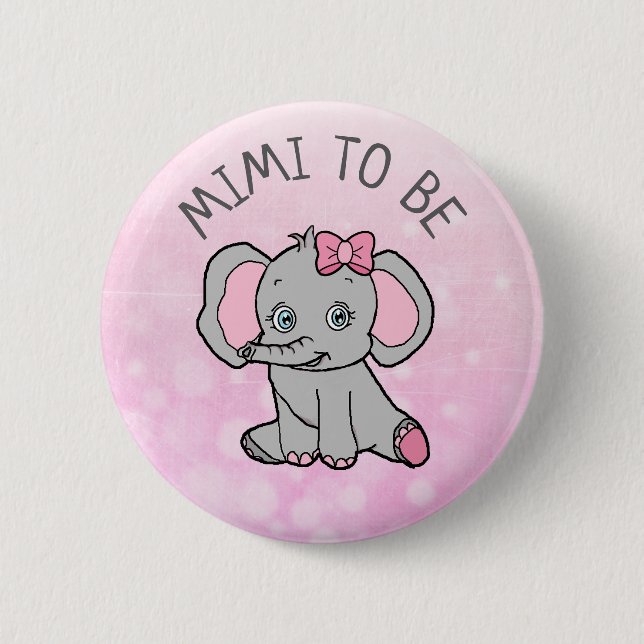 Pink Elephant Themed Mimi to Be Baby Shower 6 Cm Round Badge (Front)