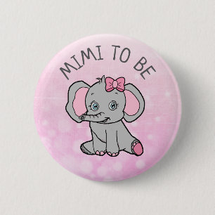 Pink Elephant Themed Mimi to Be Baby Shower 6 Cm Round Badge