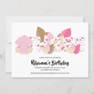 Pink Elephant Third Birthday Party Invitation