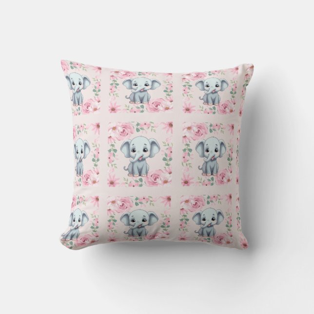 Pink Elephant Throw Pillow (Front)
