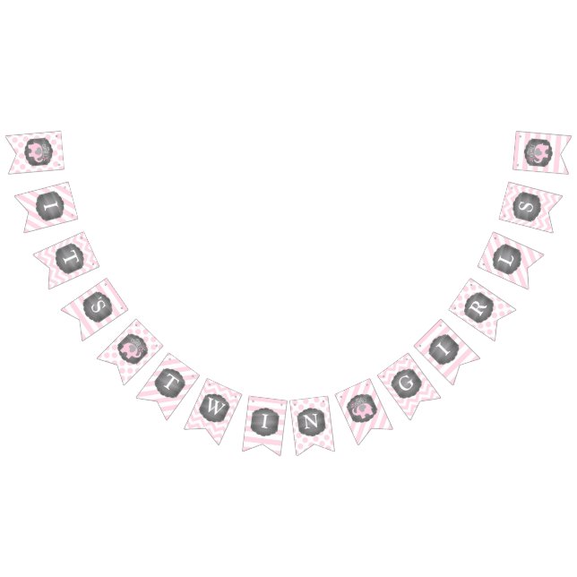 Pink Elephant Twin Girls Baby Shower Bunting (All)