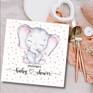 Pink Elephant Watercolor Baby Shower  Napkin