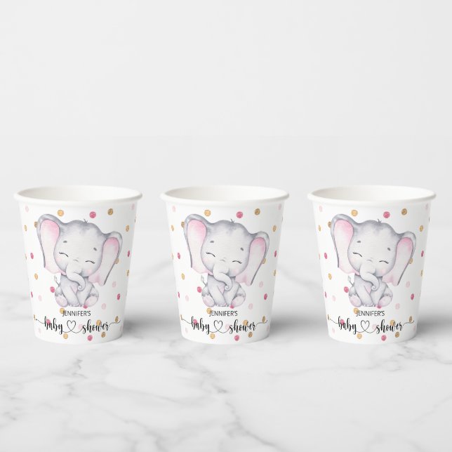 Pink Elephant Watercolor Baby Shower Paper Cups (Multi)