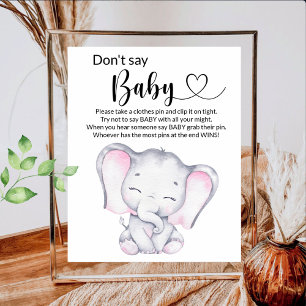 Pink Elephant Watercolor Baby Shower Poster