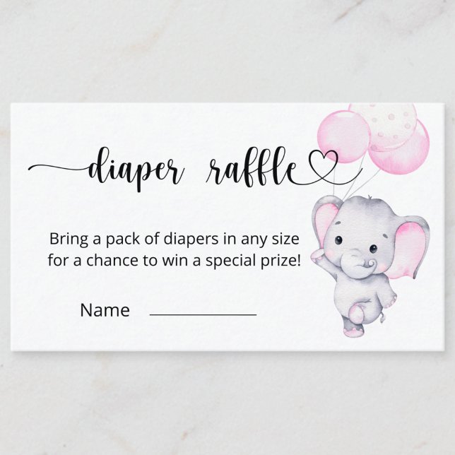 Pink Elephant Watercolor Diaper Raffle Enclosure  (Creator Uploaded)