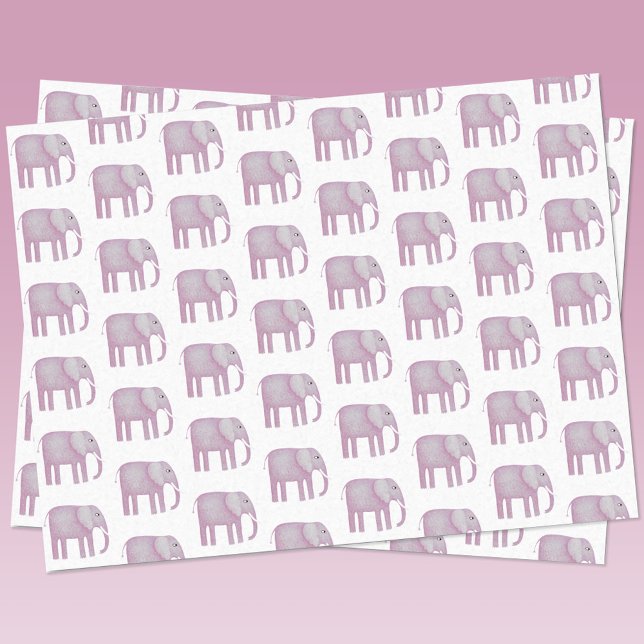 Pink Elephant Watercolor Tissue Paper (Pink watercolor elephant tissue paper)