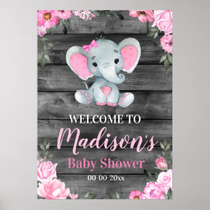 Pink Elephant Welcome Sign, Girl Shower Tabletop Poster