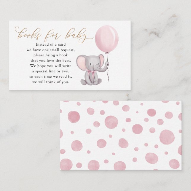 Pink Elephant With Balloon Books for Baby Enclosure Card (Front/Back)