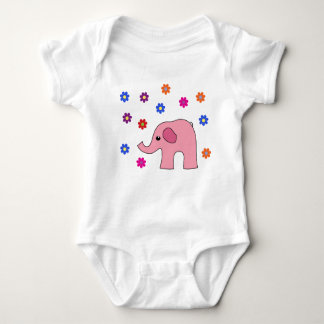 Pink elephant with roses baby girl bodysuit