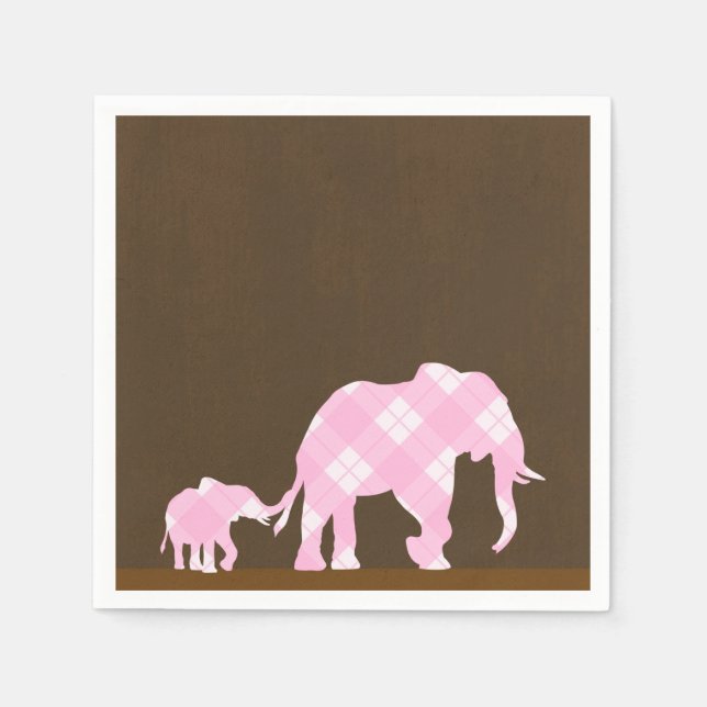 Pink Elephants Brown Trendy Modern Baby Shower Napkin (Front)