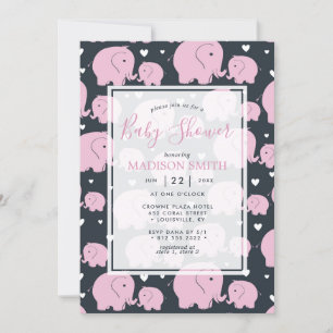 Pink Elephants Cute Baby Girl Shower Invitation