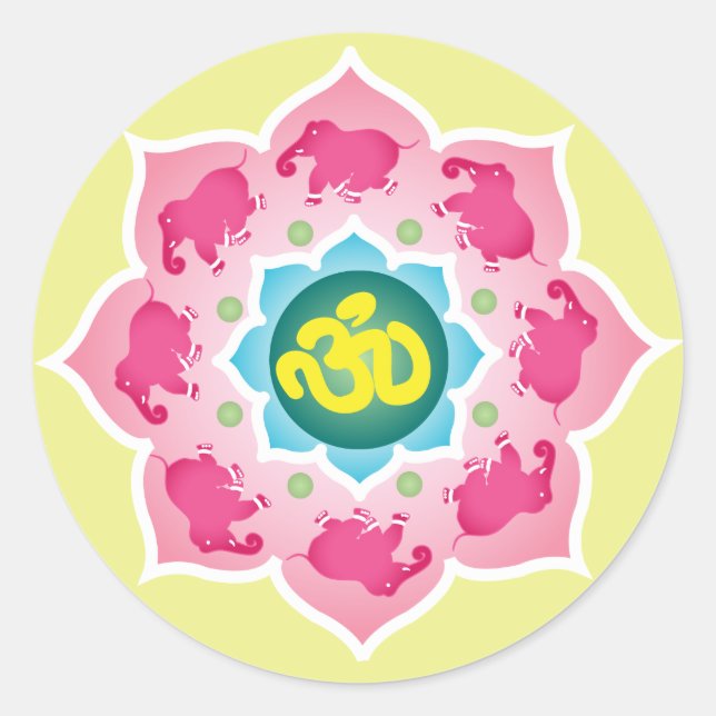 Pink elephants Lotus Flower om yoga buddhism Classic Round Sticker (Front)