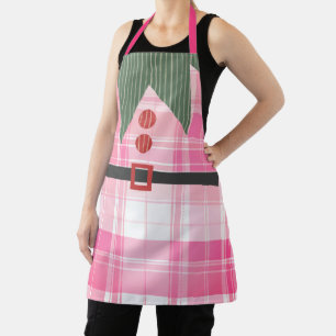 Pink Elf Plaid Christmas Apron