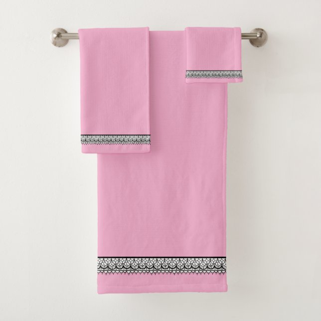 Pink Embellished Trim Bath Towel Set (Insitu)