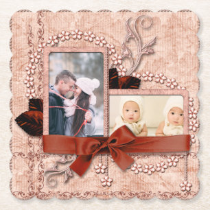 Pink Embroidery & Ribbons Photo Paper Coaster