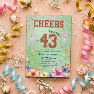 Pink Emerald Glitter Floral 43rd Birthday Party Invitation