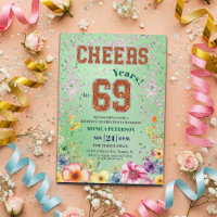 Pink Emerald Glitter Floral 69th Birthday Party