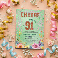 Pink Emerald Glitter Floral 91st Birthday Party