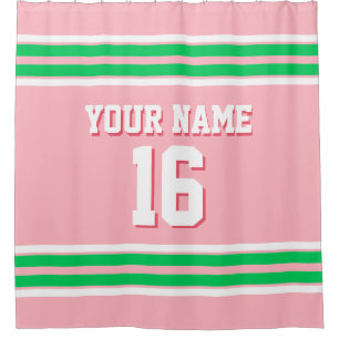 Pink Emerald Green White Stripes Sports Jersey Shower Curtain