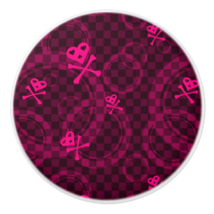Pink Emo Pattern With Circles Ceramic Knob