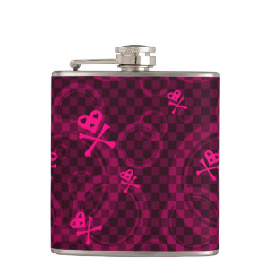 Pink Emo Pattern With Circles Hip Flask