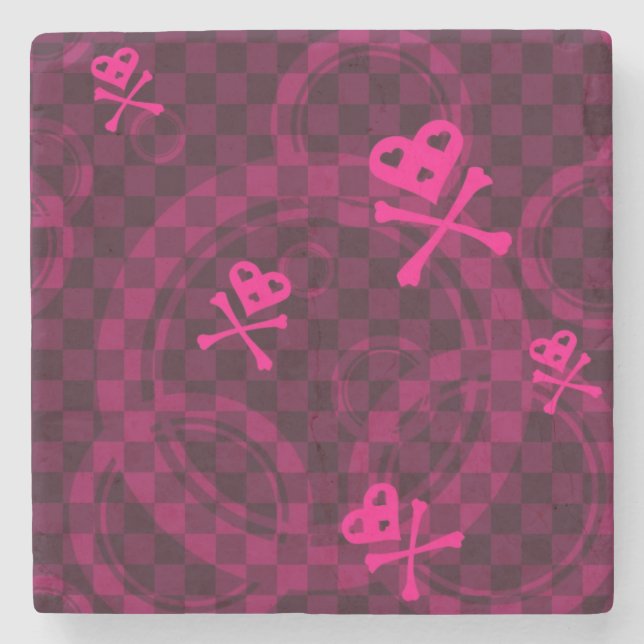Pink Emo Pattern With Circles Stone Coaster (Front)