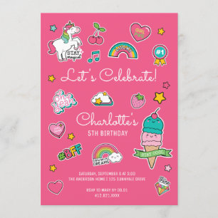 Pink Emoji Birthday Unicorn Girl Invitation