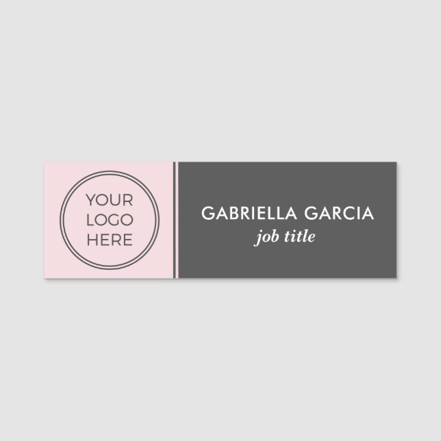 Pink Employee Modern Business Your Logo Name Tag (Front)