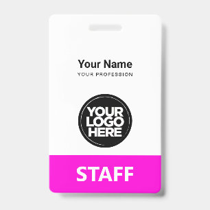 Pink Employee Name Business Logo Staff Tag ID Badge