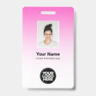 Pink Employee Photo Bar Code Logo Name Gradient