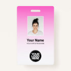 Pink Employee Photo Bar Code Logo Name Gradient