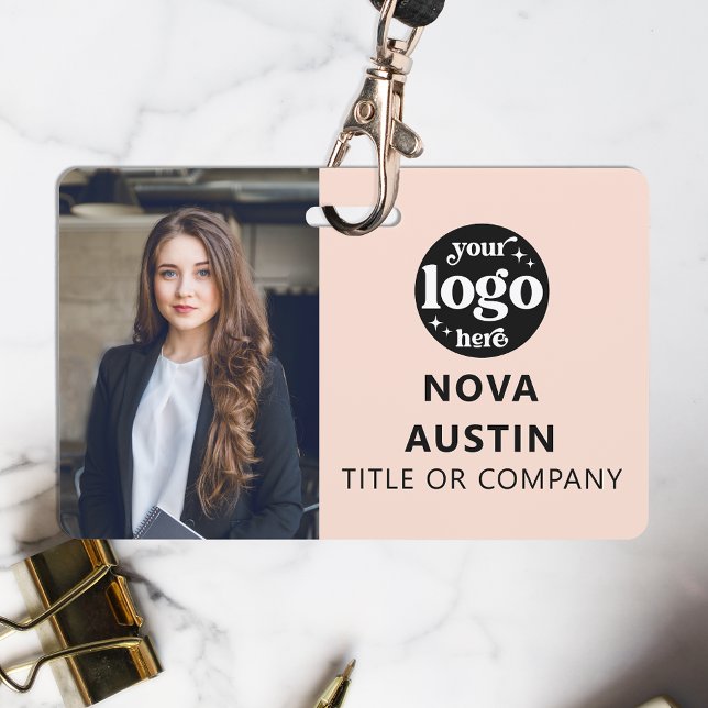 Pink Employee Photo ID With QR Code Business Logo ID Badge (Creator Uploaded)