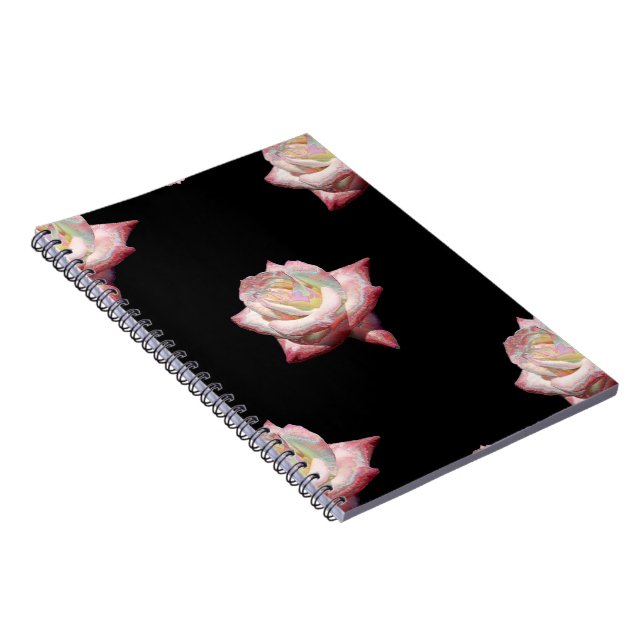 Pink Enameled Roses on Black Notebook (Right Side)