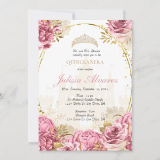 Pink Enchanted Fairytale Quinceanera Invitation 