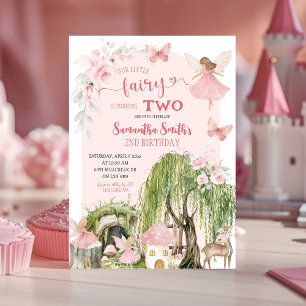Pink Enchanted Forest Little Fairy Girl Birthday Invitation