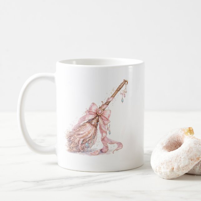 Pink Enchanted Witch Broom Mug (With Donut)