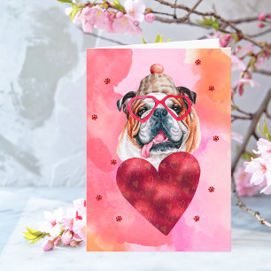 Pink English Bulldog Valentine's Day Gift Dog Card