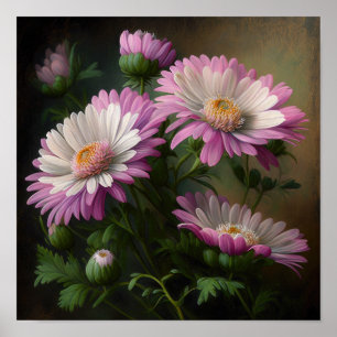 Pink English Daisy Flower Art Print Poster